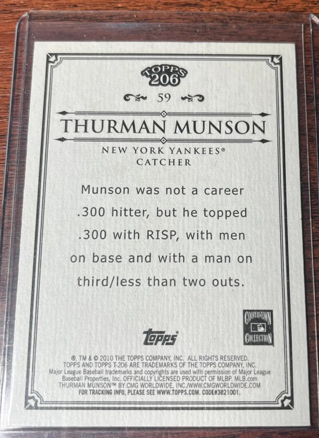 Thurman Munson 2010 Topps T-206 Black  Printing Plate 1 Of 1 Yankees #59 W/card