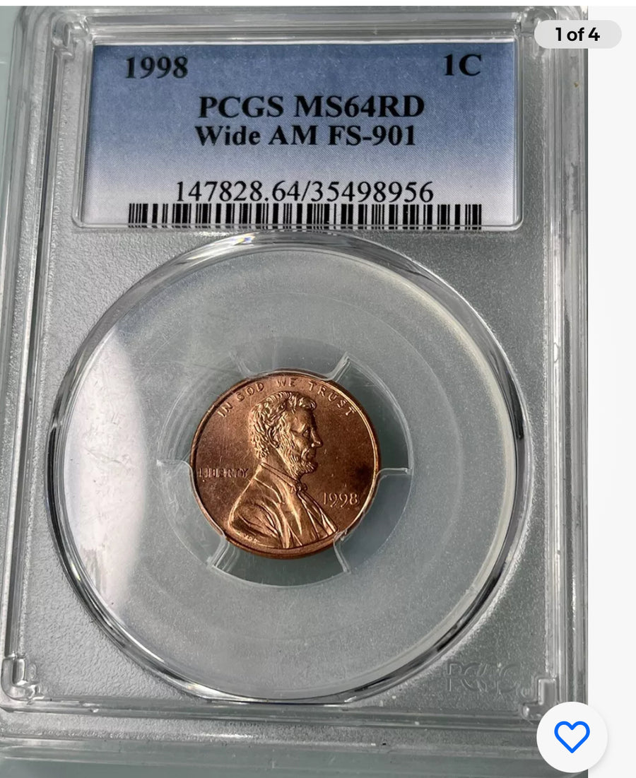 1998 Wide Am PCGS MS64RD Lincoln Memorial Cent FS-901