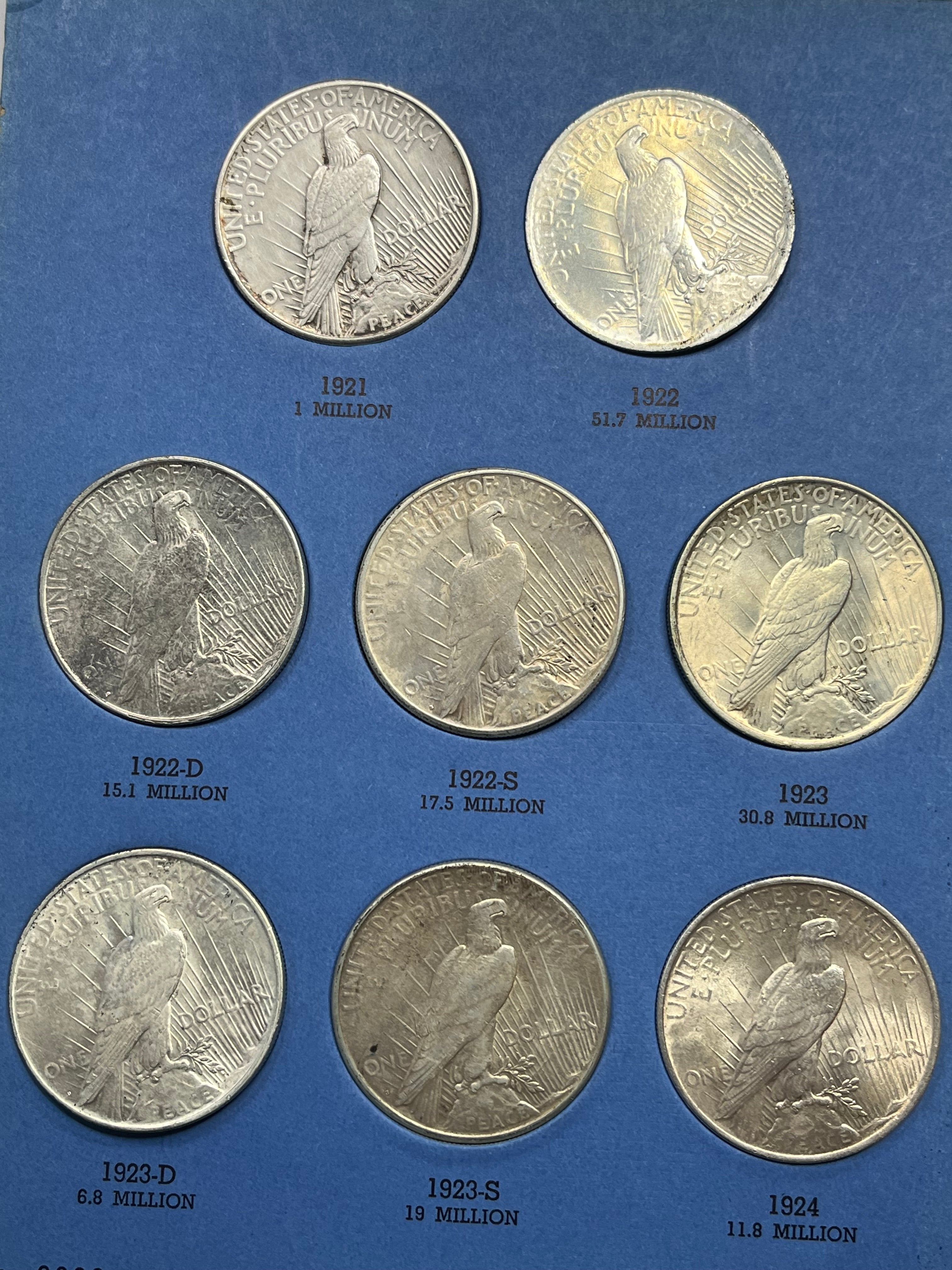 Peace Silver Dollar Set 1921-35 Higher Grade Really Nice Complete Set at a Great Price